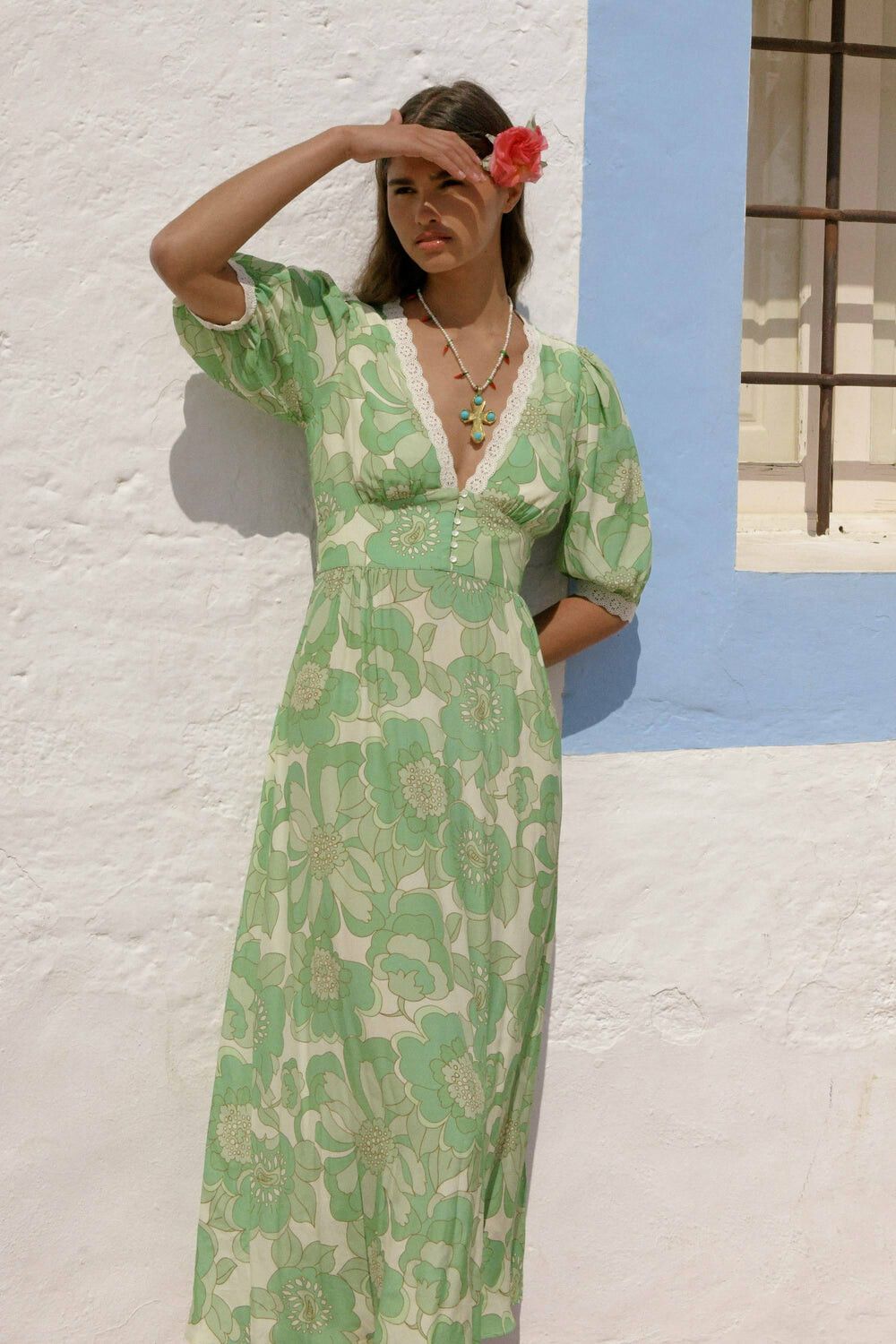 Rixo London - Juniper Dress- Parisian Daisy Green on Designer Wardrobe