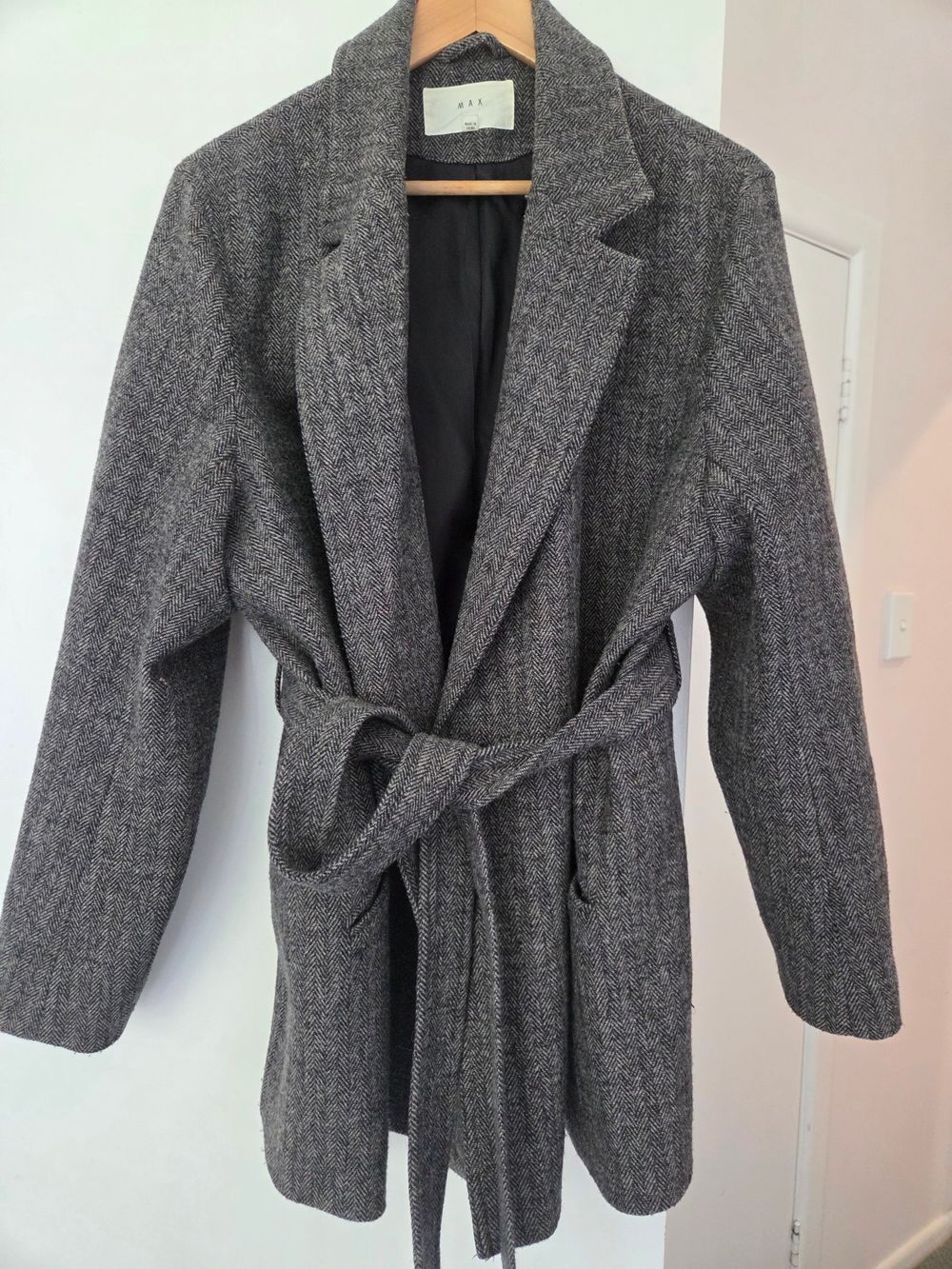 MAX Grey Wool Blend Herringbone Trench Coat