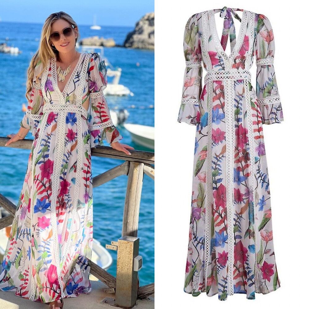 Patbo - PatBo Dress NEW Petite Size 34 XXS 6 / US 2 Chiffon Floral Print Zamia  Lace Maxi on Designer Wardrobe