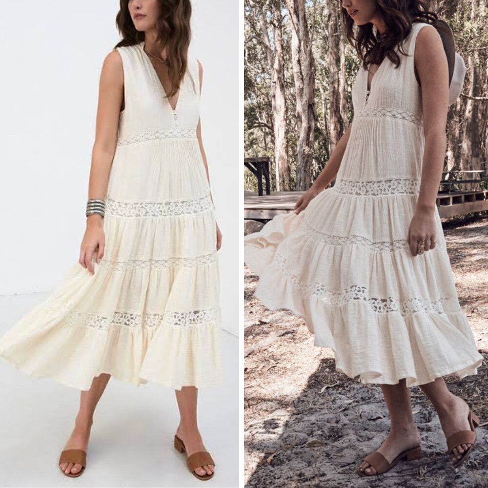 Spell & The Gypsy Collective - SPELL Dress Size S 8 Small / US 4 Sample Doe  Eyed Midi Ivory Lace Boho Tier on Designer Wardrobe