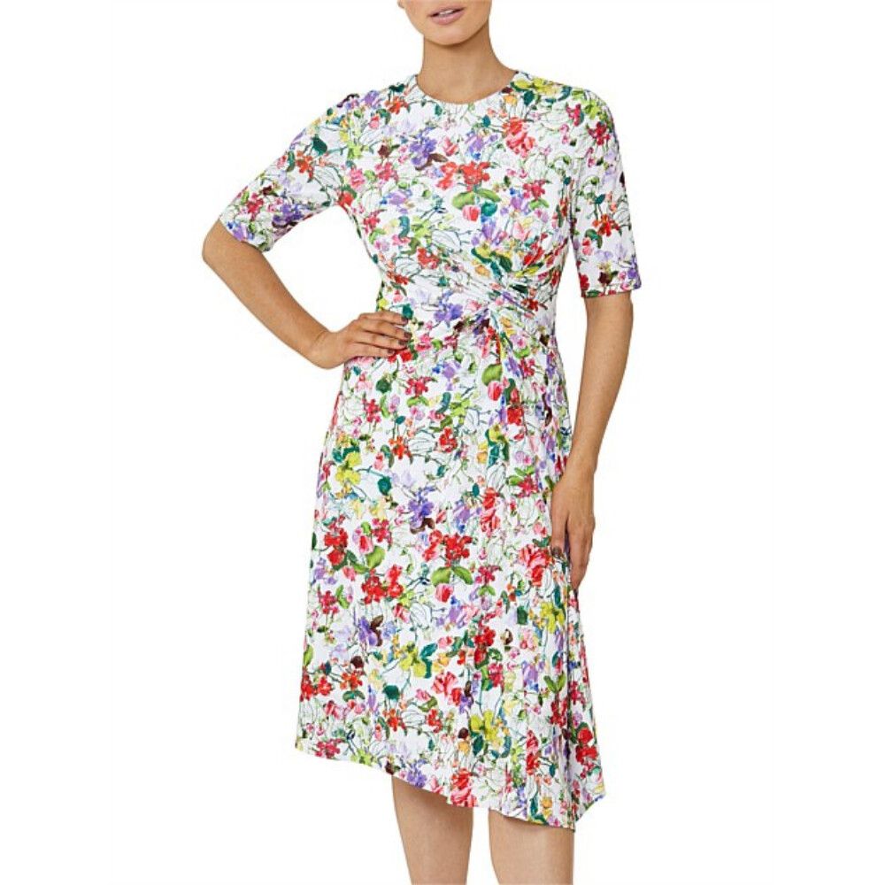 Anthea Crawford Dress Size 16 XL Midi Floral Print Anderson Jersey Party Office