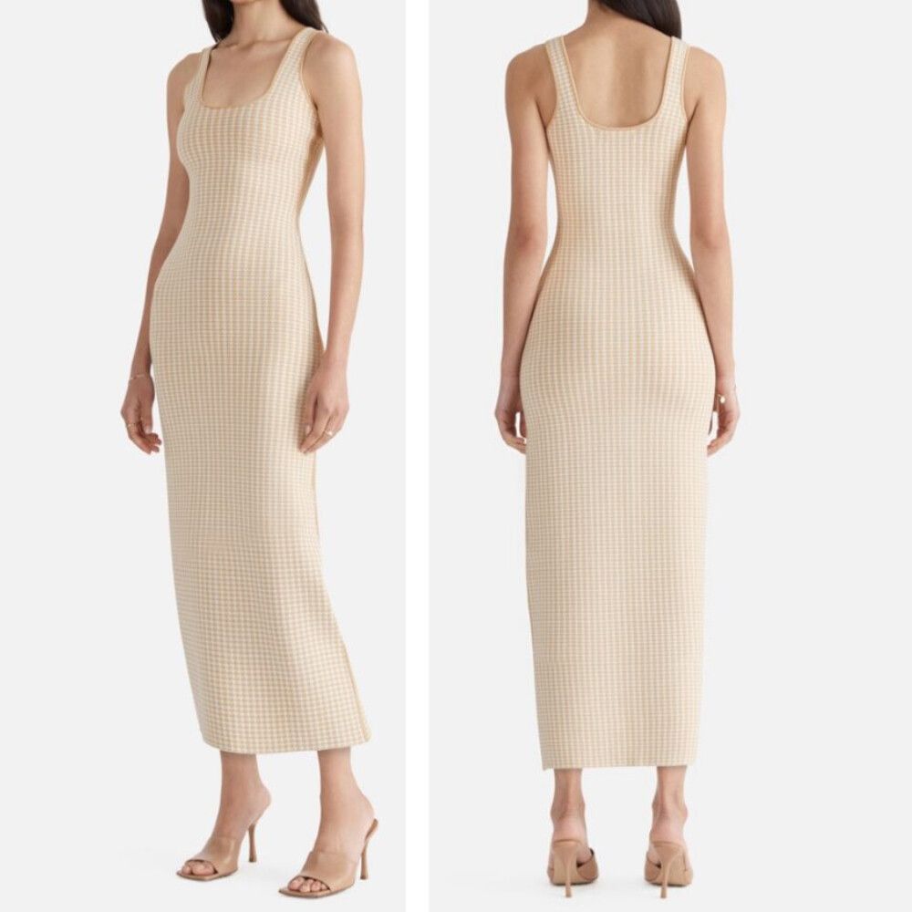Ena Pelly Dress Size 12 Medium M Houndstooth Sleeveless Midi Maxi Evie Luxe Knit