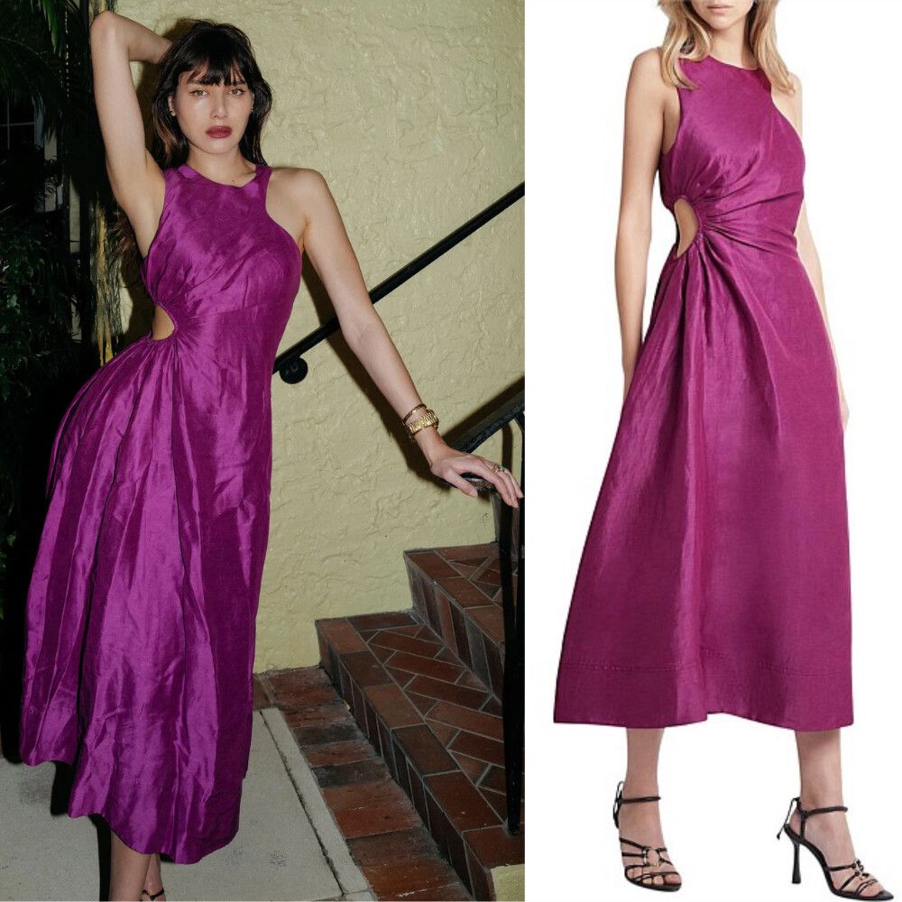 Aje - AJE Dress Size 8 Small S / US 4 Midi Chateau Cut Out Purple Flared Linen Party on Designer Wardrobe Aje - AJE Dress Size 8 Small S / US 4 Midi Chateau Cut Out Purple Flared Linen Party on Designer Wardrobe