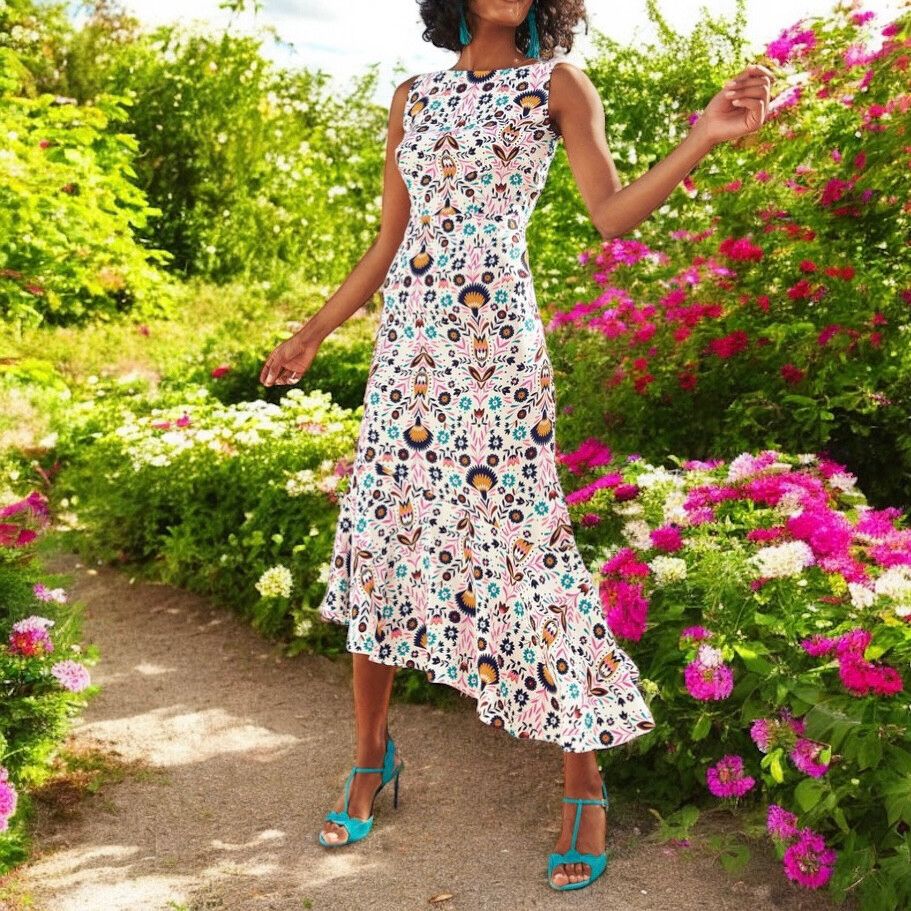 Boden Dress Size 10 Small S Petite Tessa Midi Floral Print Office Work Church