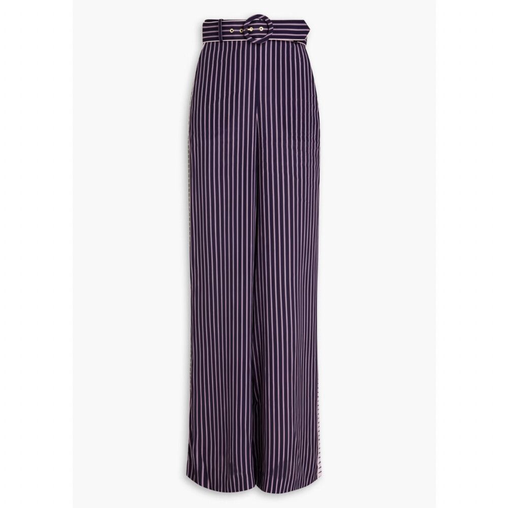 Zimmermann Pants Size 1 Small S / US 6 Silk Purple Stripes Print Wide Leg Belted