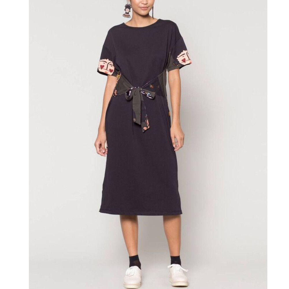 GORMAN Dress x Claire Johnson Size 8 XS Midi Cotton Tie Waist Short Sleeve