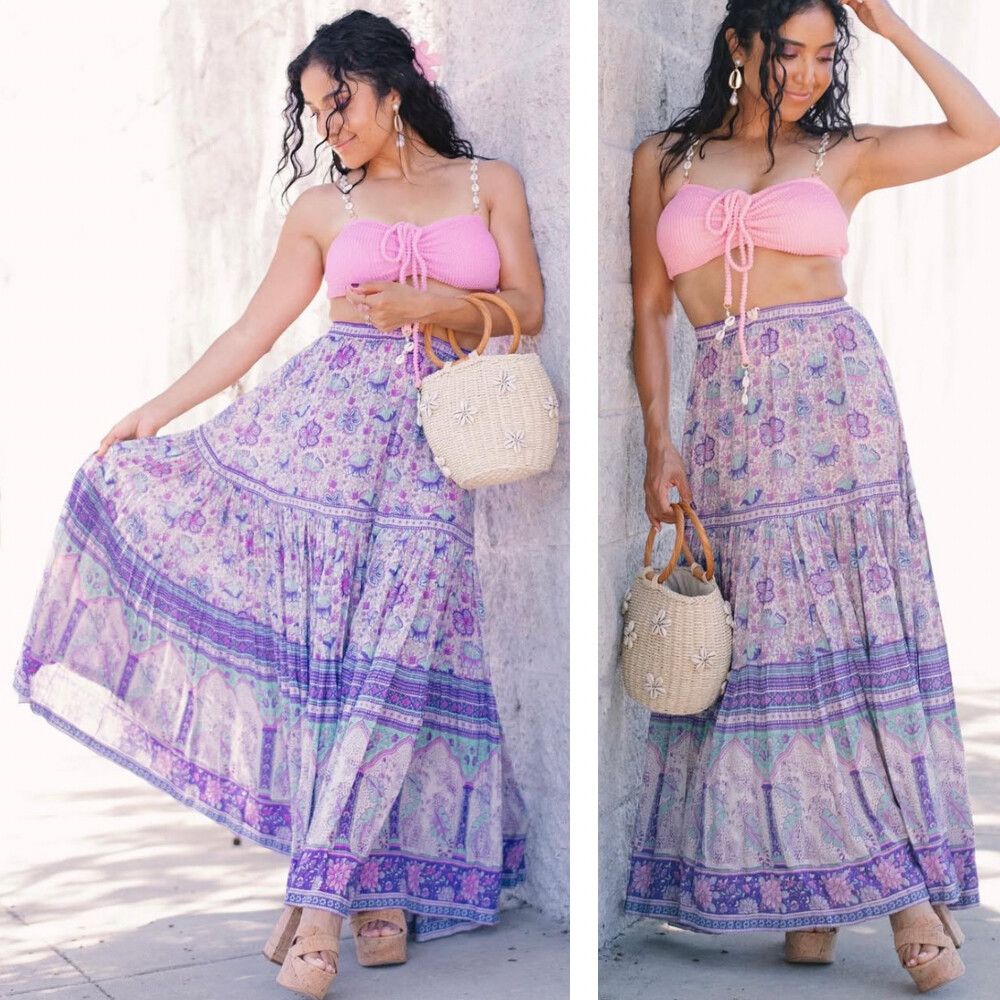 Spell Skirt Size XL 14 / US 10 Poinciana Maxi Elastic Waist Purple Boho RARE