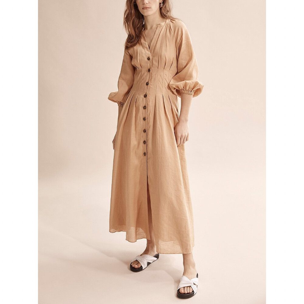 Country Road Dress Size 12 Medium M Maxi Brown Ramie Coffee Resort Dart Buttons