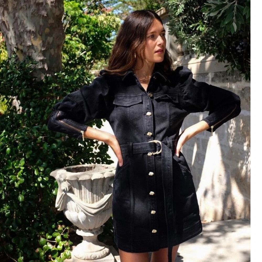 aje black denim dress Astoria Long Sleeve Maxi Dress