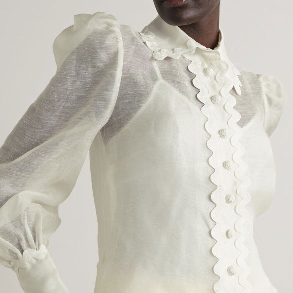 Zimmermann Top Sz 2 Medium M 12 /US 8 High Tide Ric Rac Linen Silk Blouse Shirt