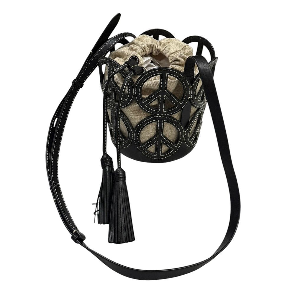 Rebecca Minkoff Bag Peace Cutout Bucket Tassel Black Leather Purse Designer