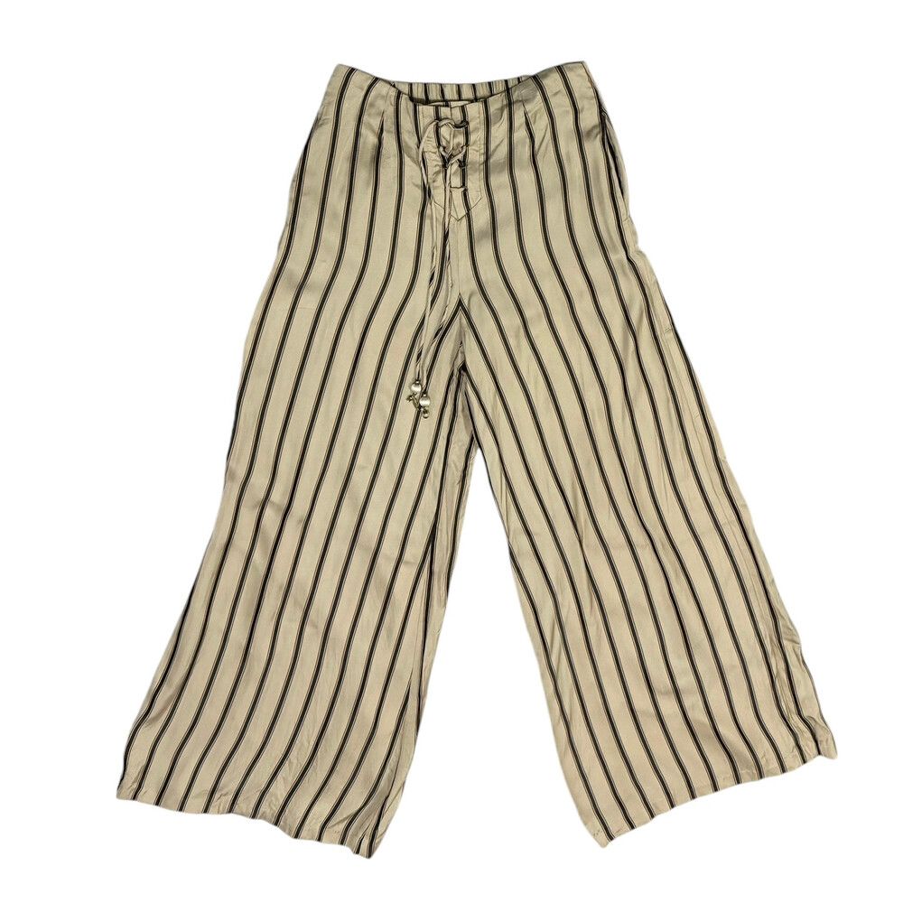 Camilla Pants Size XS 8 / US 4 Beige Stripes High Rise Wide Leg Women Trouser