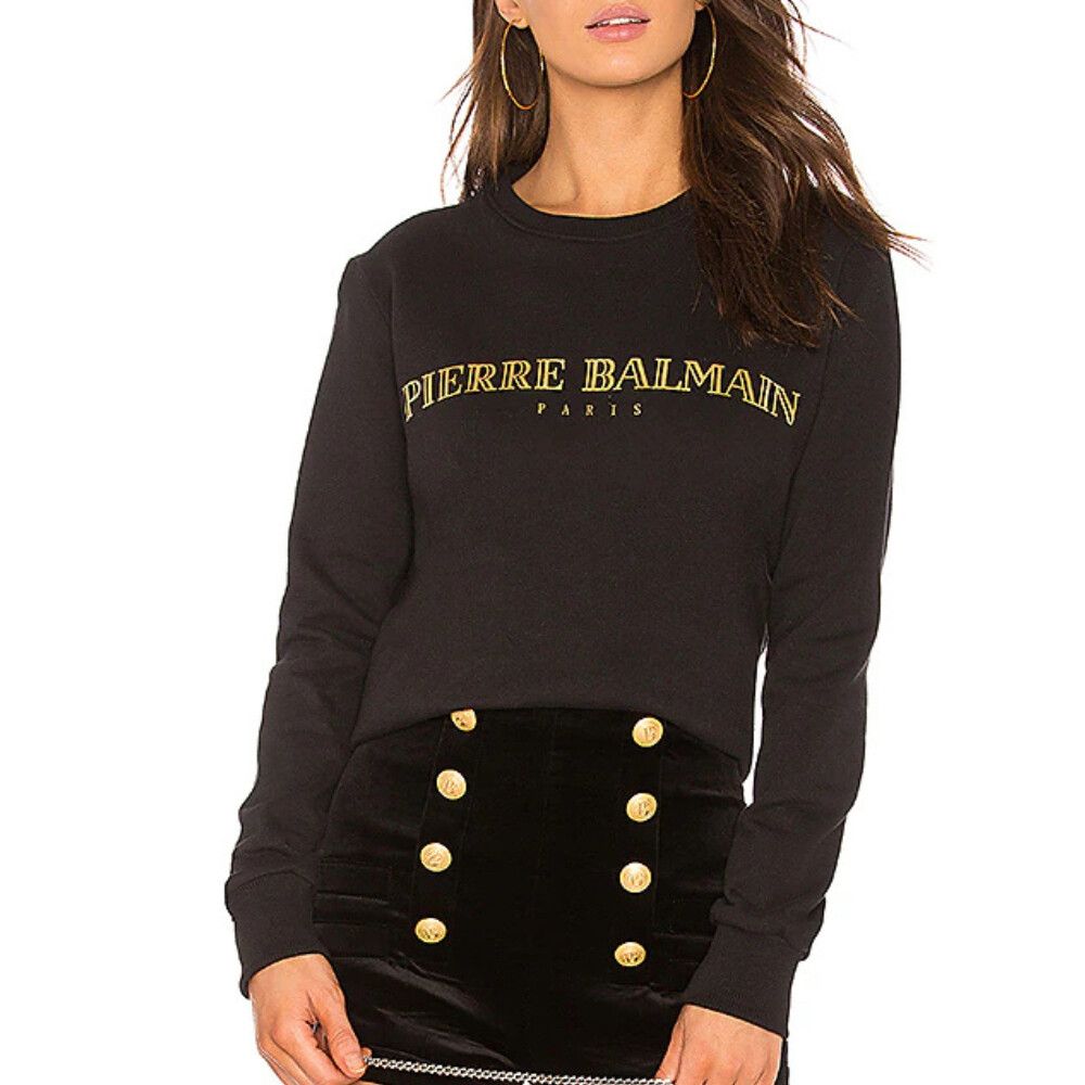 Pierre Balmain Jumper Size 40 Large L Black Sweatshirt Gold Logo Top Authentic