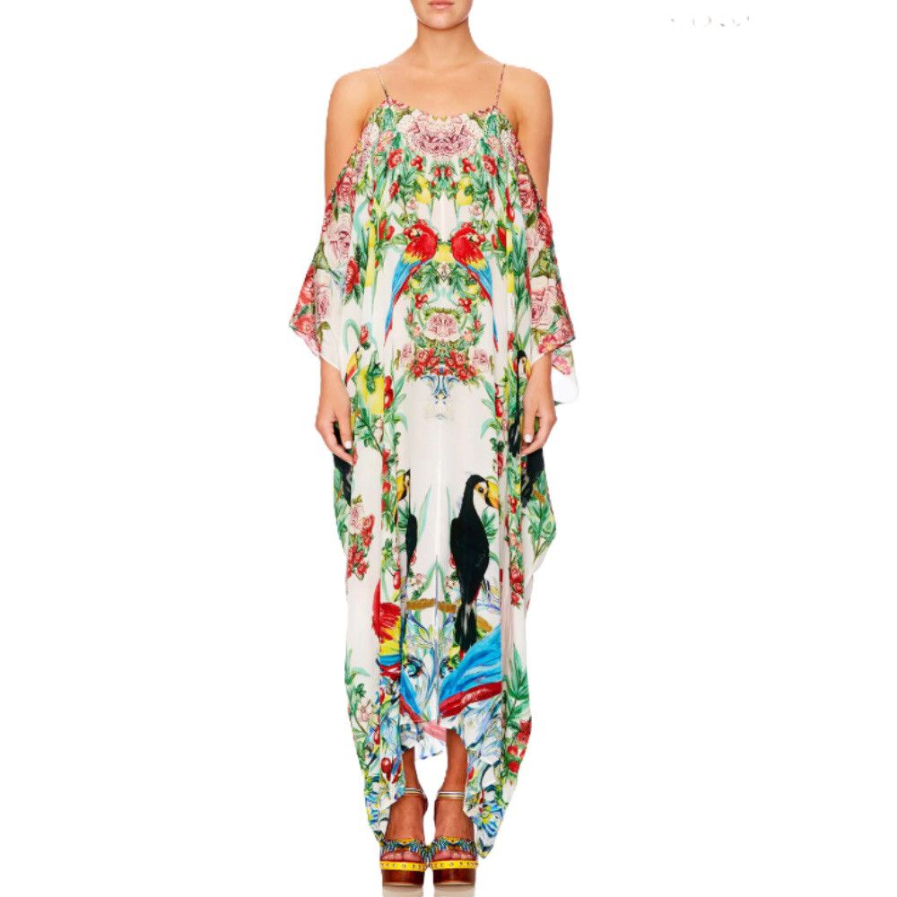 Camilla Dress OS Free Size Silk One Flew Over Paradise Play Shoestring Maxi