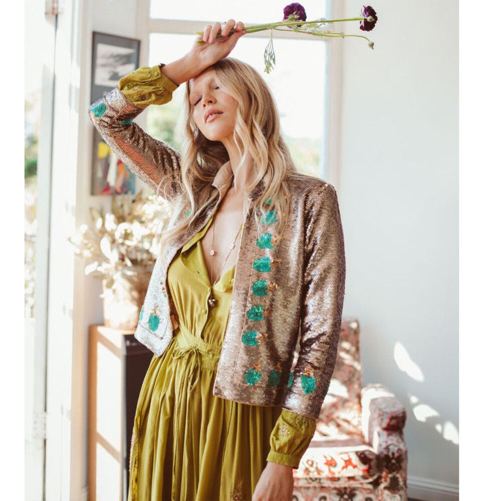 Chasing Unicorns Blazer Size XS Sequins Jacket Light My Fire Flames Bohemian