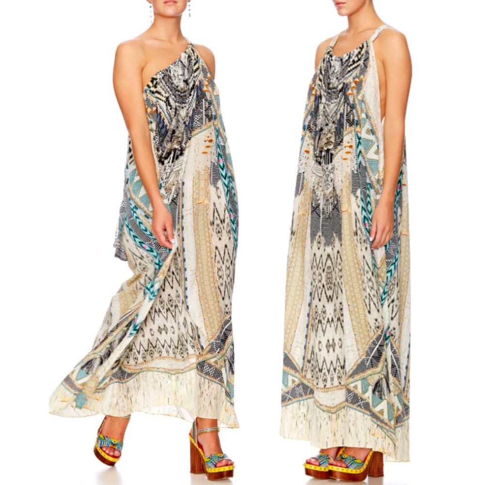 Camilla Dress OS Free Size 100% Silk Weave On Print Kaftan Maxi Summer Party