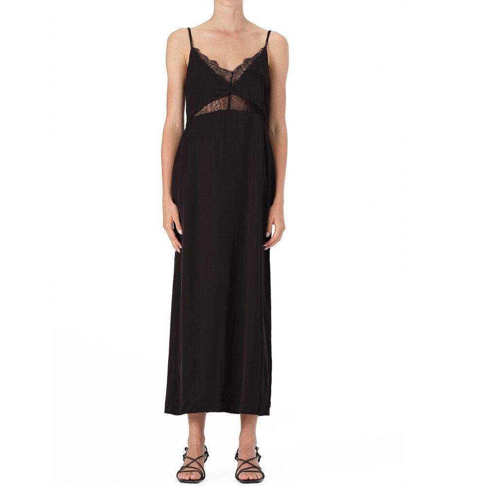 Elka Collective Dress Size 10 Medium M / US 6 Black Emi Slip Midi Lace Satin