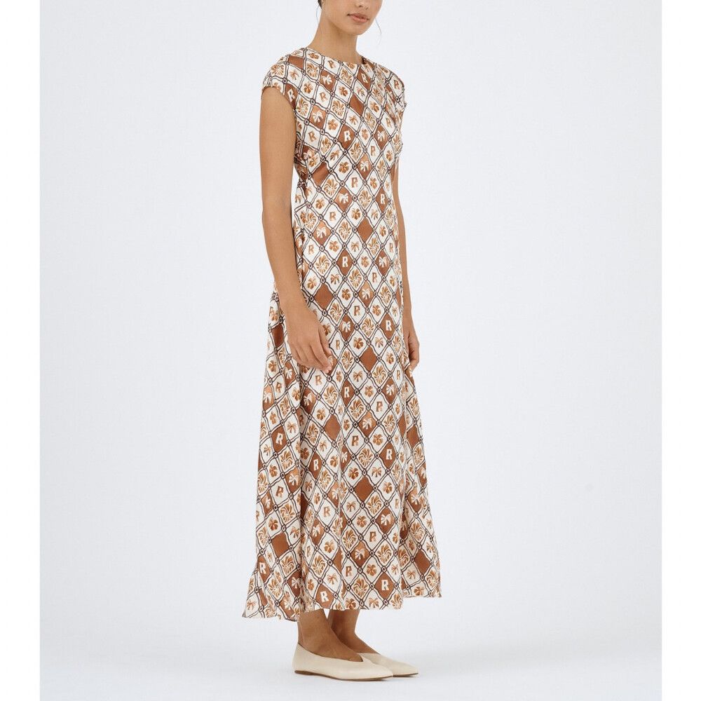 Roame Dress Size 3 Large L 12 / US 8 Ceylon Palma Silk Print Maxi Midi Back Tie