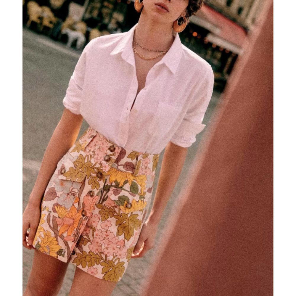 Sezane Skirt Size 36 / Small S 8 / US 4 Bettie Floral Print Mini Linen Cotton