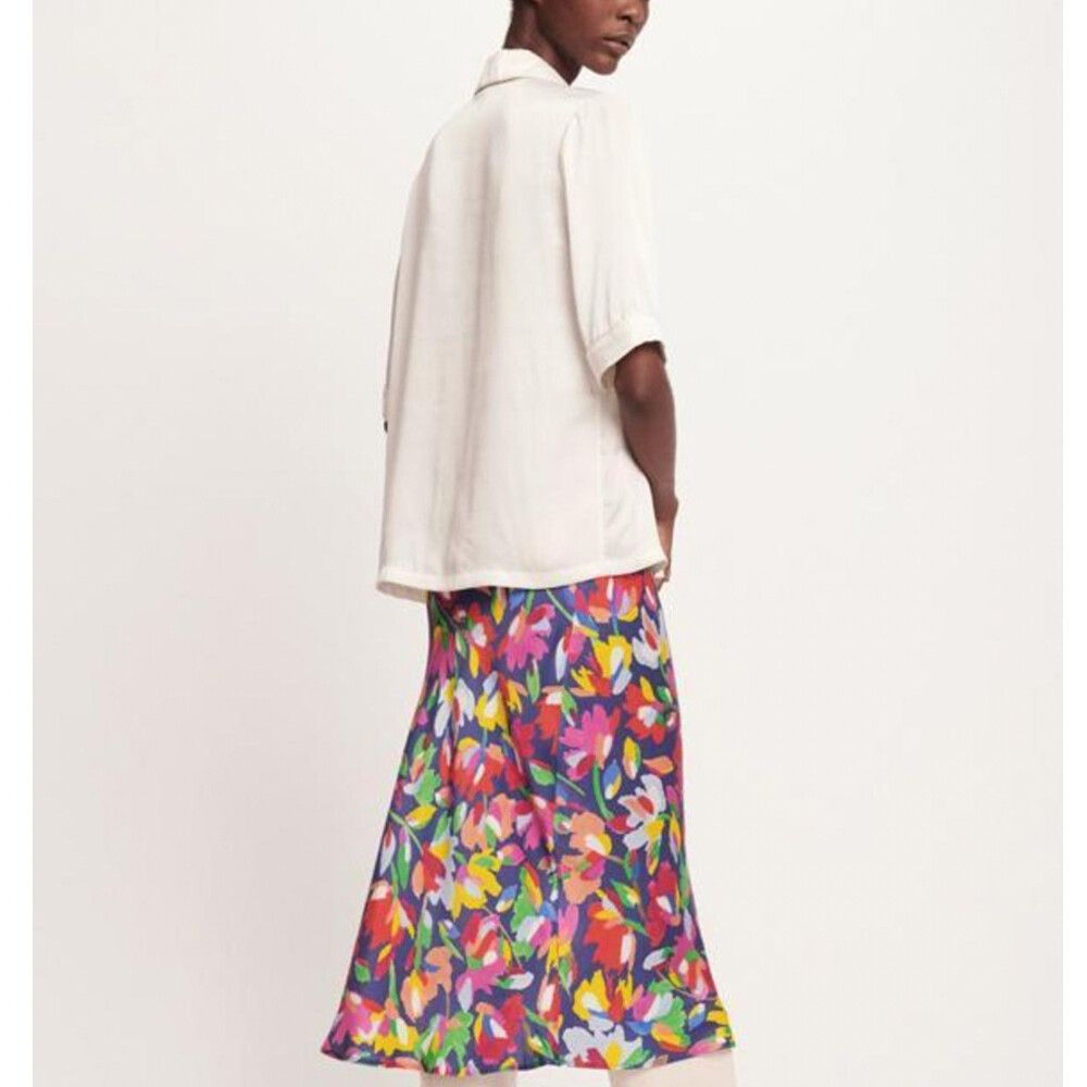 Silk Laundry Skirt NEW Size XS Midi Bias Cut Aquarelle Elastic Waist Floral