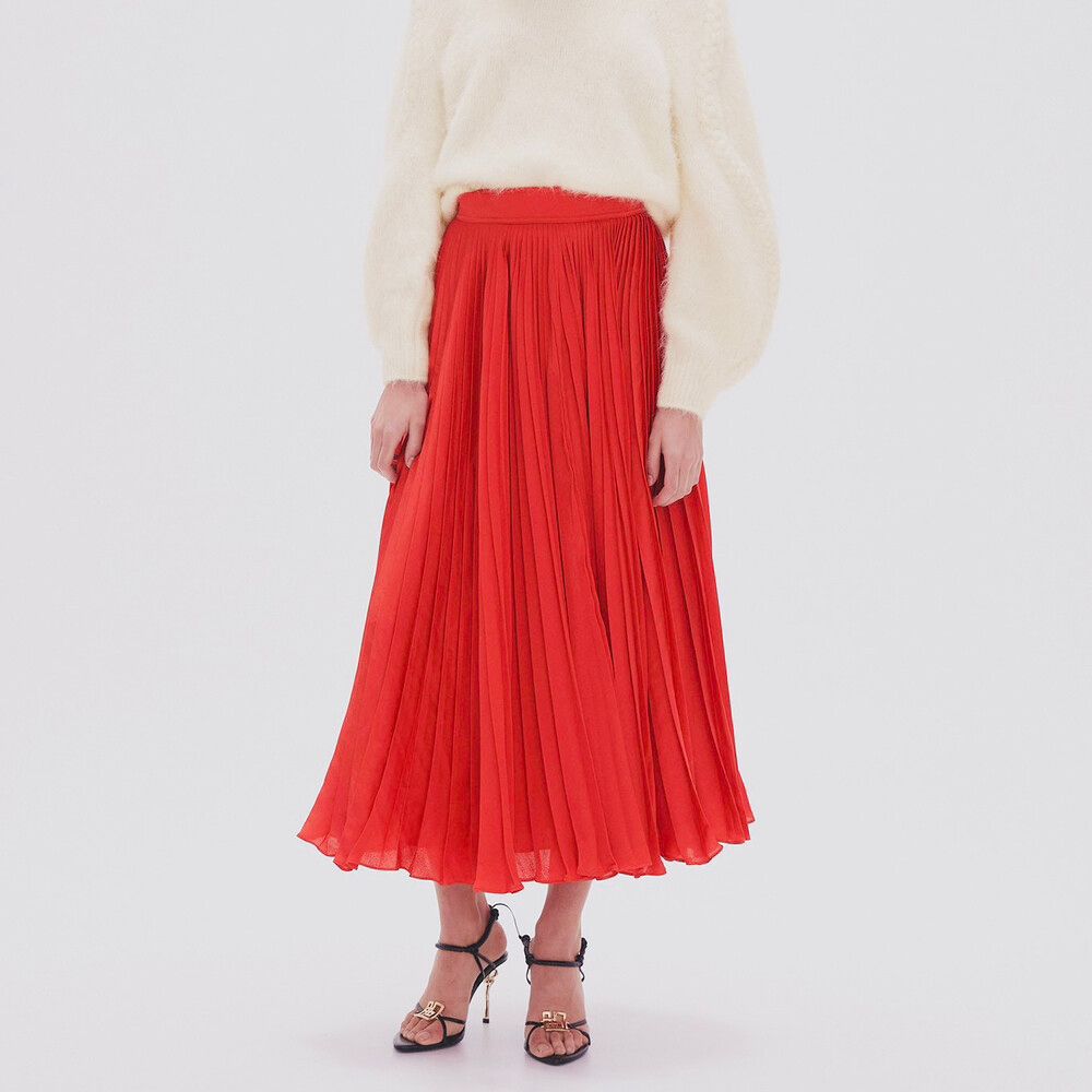 AJE Skirt NEW Size 10 Medium M / US 6 Red Maxi WONDROUS PLEATED SATIN A-line NWT