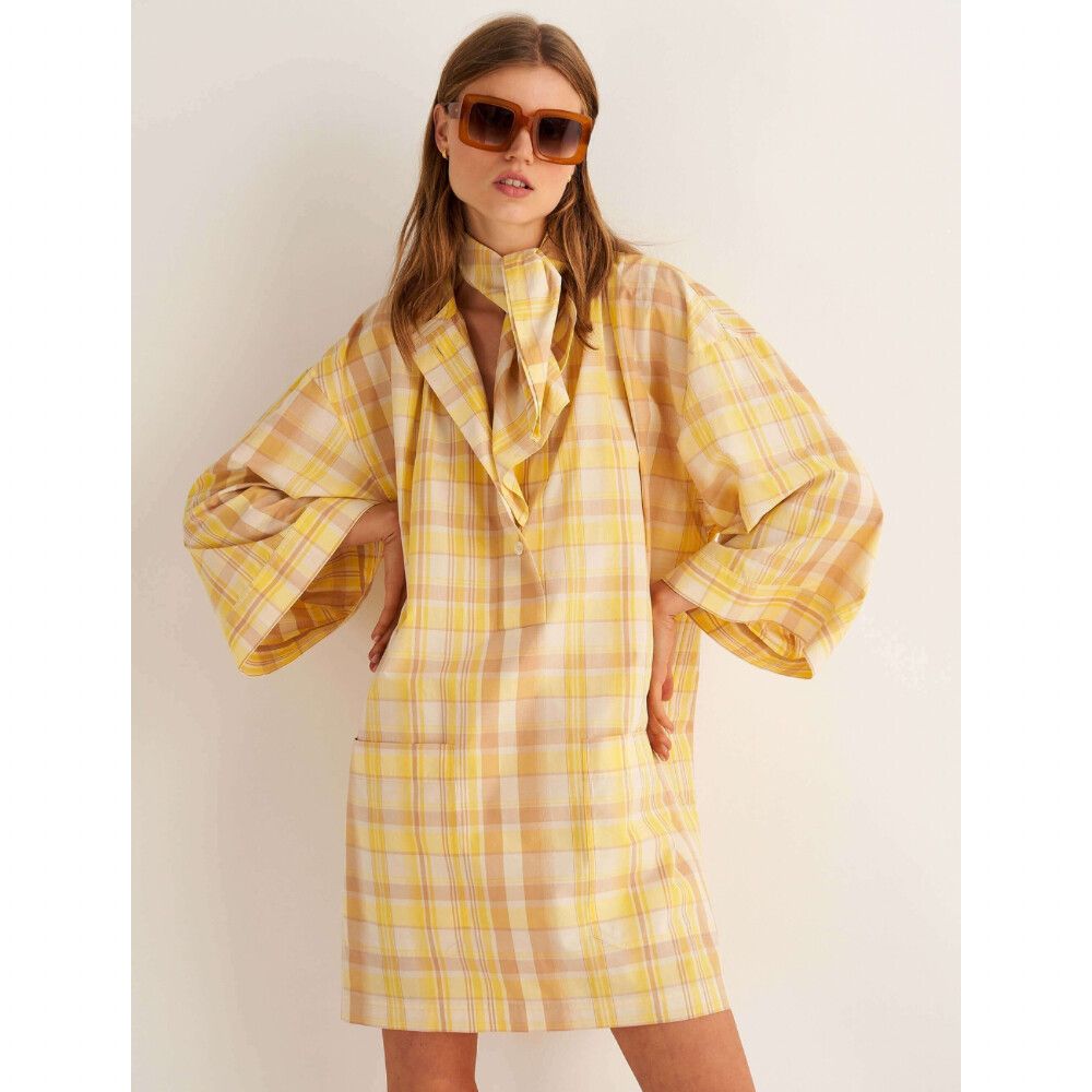Oroton Dress Size 10 Medium M Cotton Shift Oversized Tunic Smock Check