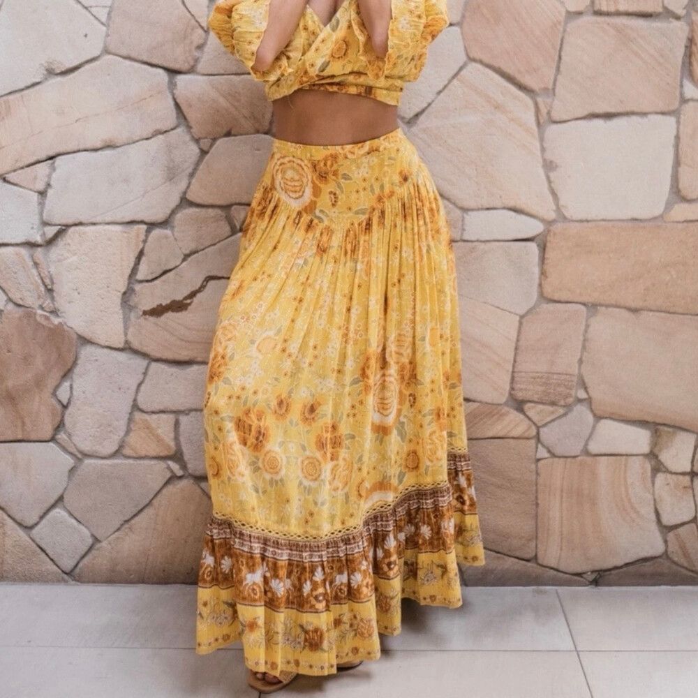 SPELL Skirt Size XL 14 / US 10 Mystic Maxi Sunflower Midi Elastic Waist Boho