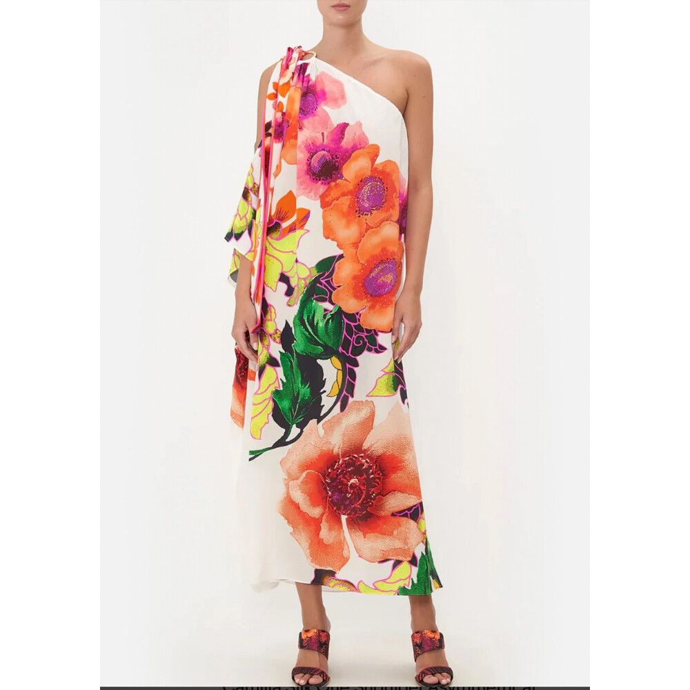 Camilla Dress Size S / M Pretty As A Poppy One Shoulder Maxi Kaftan Formal Party