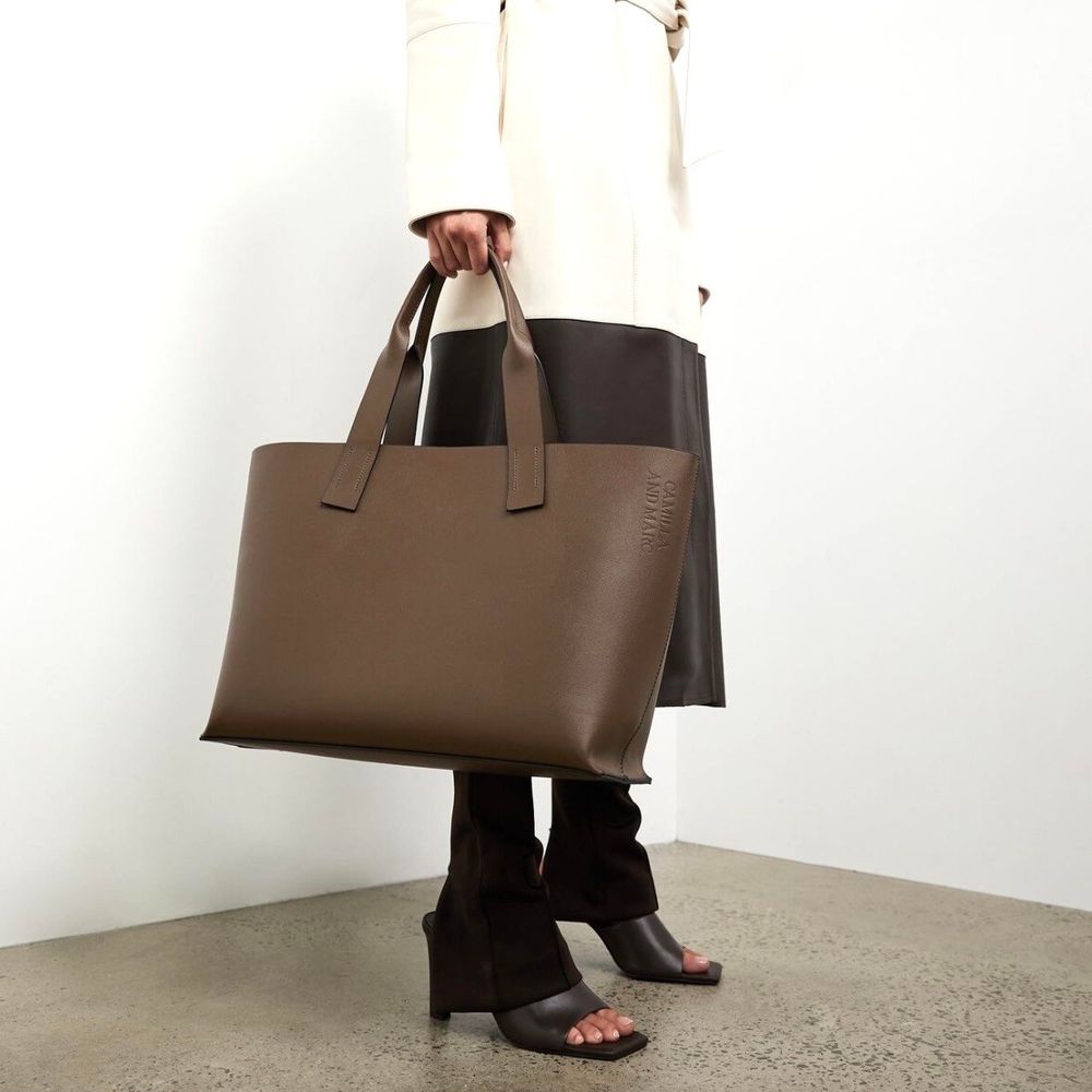 Camilla & Marc Tote Bag NEW C&M Como Khaki Logo Designer Large Work Purse NWT