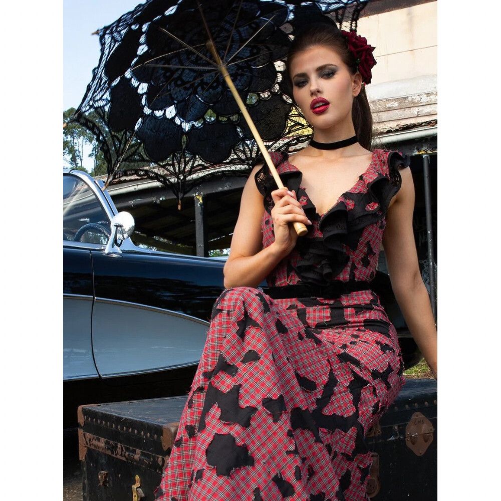 Kitten D’Amour Dress Size 8 XS / US 4 Anarchy Maxi Lace Patch Check Fit & Flare