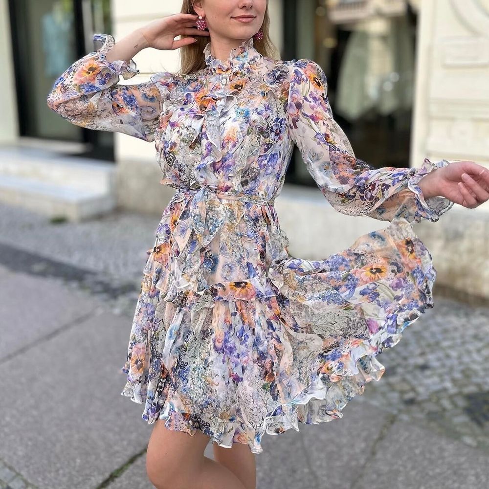 Zimmermann Tama Ruffle Dress Size 2 Medium M 12 / US 8 Silk Floral Mini Party