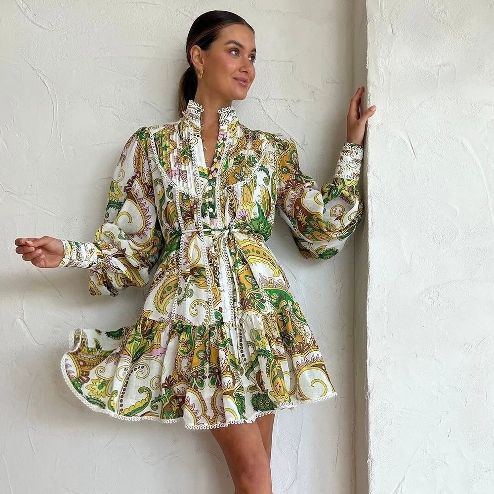 ALEMAIS Dress Size 10 AU / Medium M / US 6 Octavia Ruffle Mini Paisley Belted