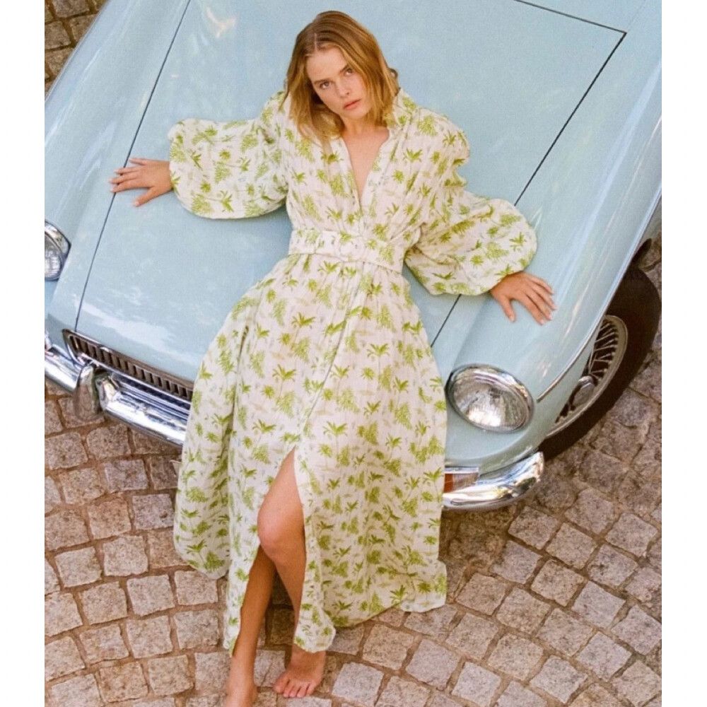 Palm Noosa Noddy Dress Size 8 XS Green Palm Long Short Maxi Midi Buttons Belted