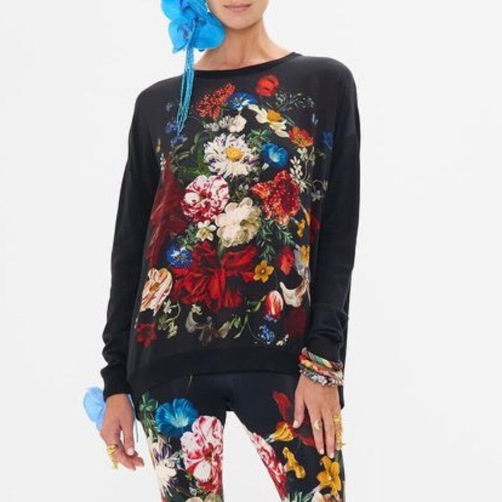 Camilla Jumper Top Size Medium M 12 / US 8 A Still Life Cashmere Black Floral