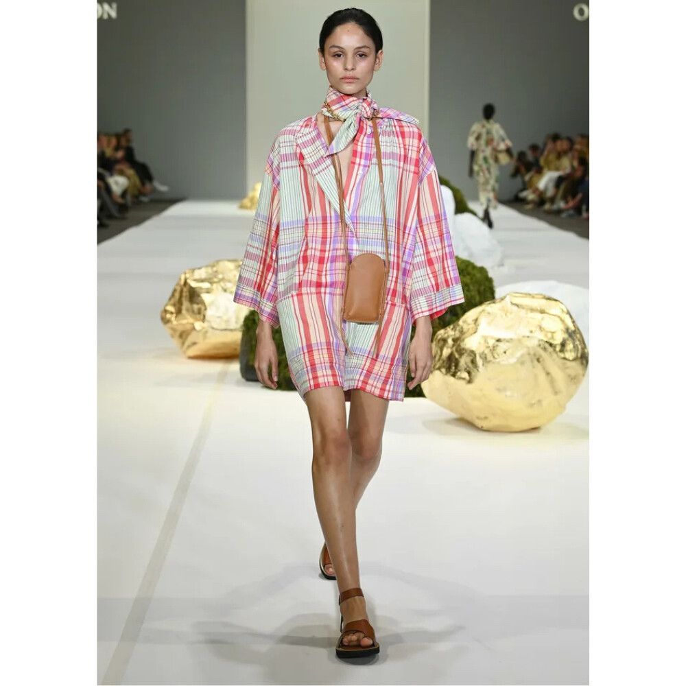 Oroton Dress Size AU 14 / L - XL / US 10 Check Shirt Oversized Pocket Belted