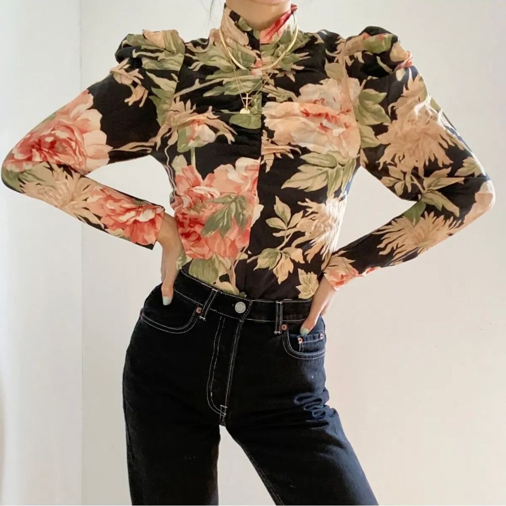 Zimmermann Top Size 0 XS AU 8 /US 4 Espionage Silk Drape Floral Peony Blouse