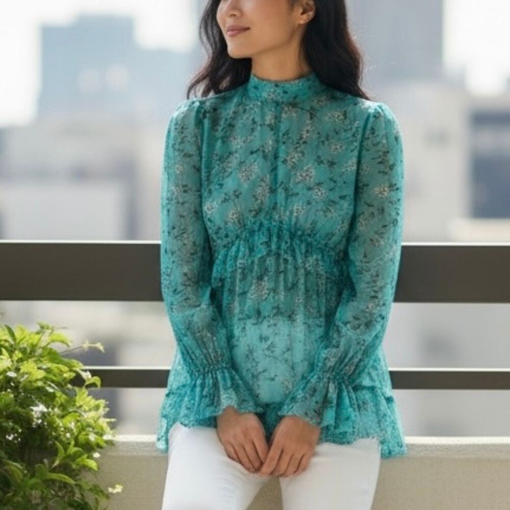 Zimmermann Top Size 1 Small S 10  /US 6 Silk Moncur Turquoise Blouse + Slip