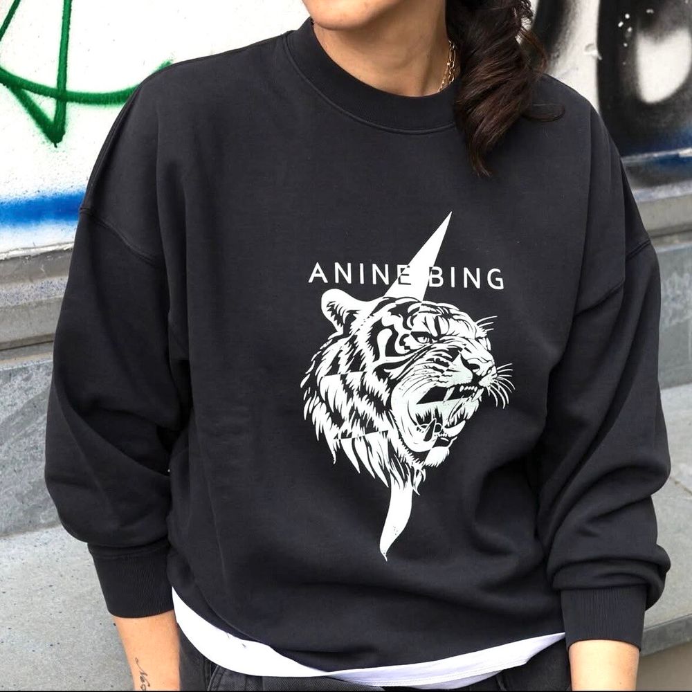 Anine Bing Jumper Size L Large Miles Tiger Logo Sweatshirt Pullover Oversized