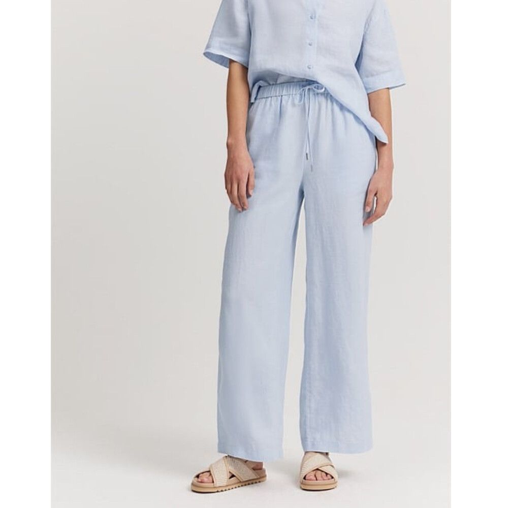 Country Pants Size 12 Medium M Blue French Linen Drawstring Pull On Trousers