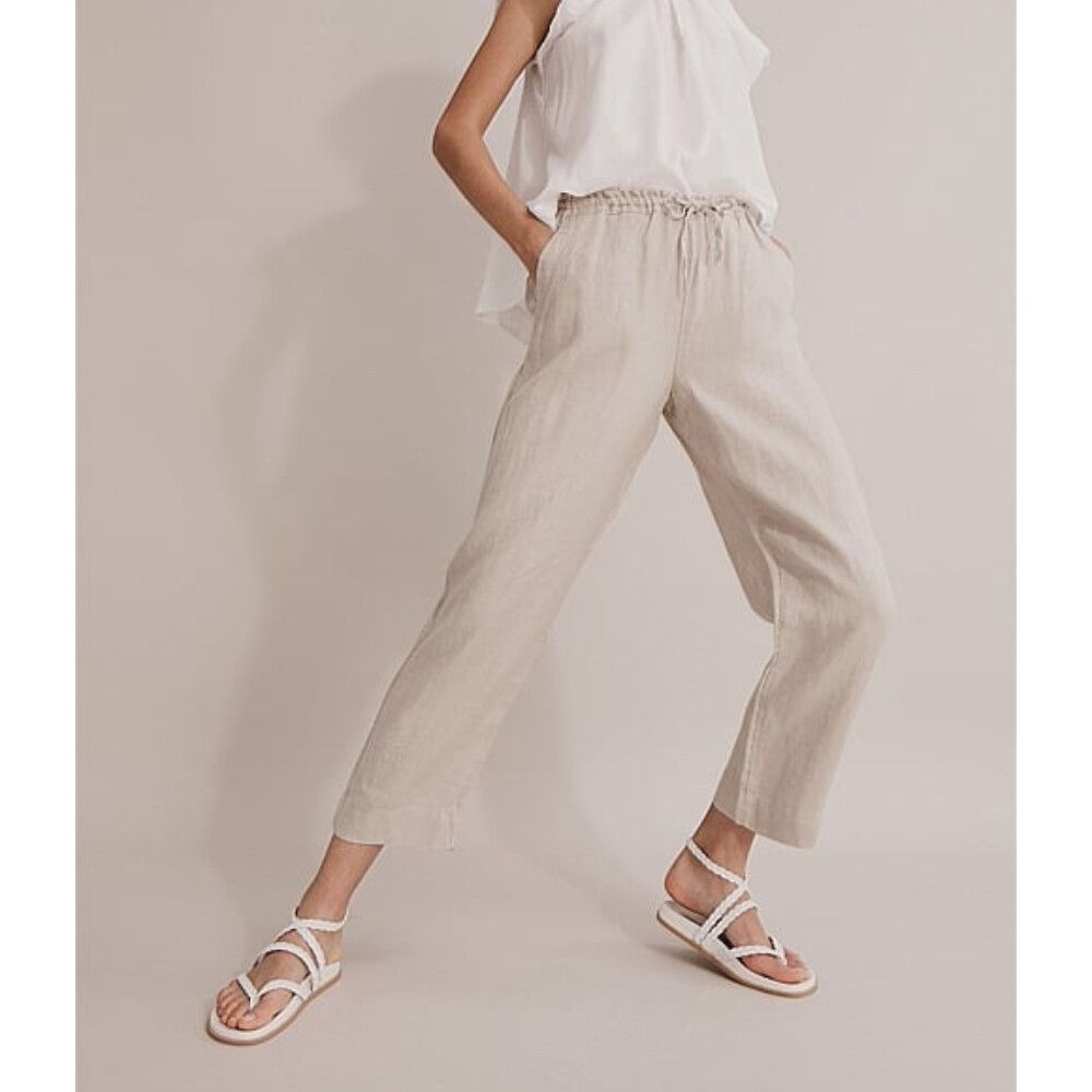 Country Pants Size 12 Medium M Oat French Linen Drawstring Pull On Trousers