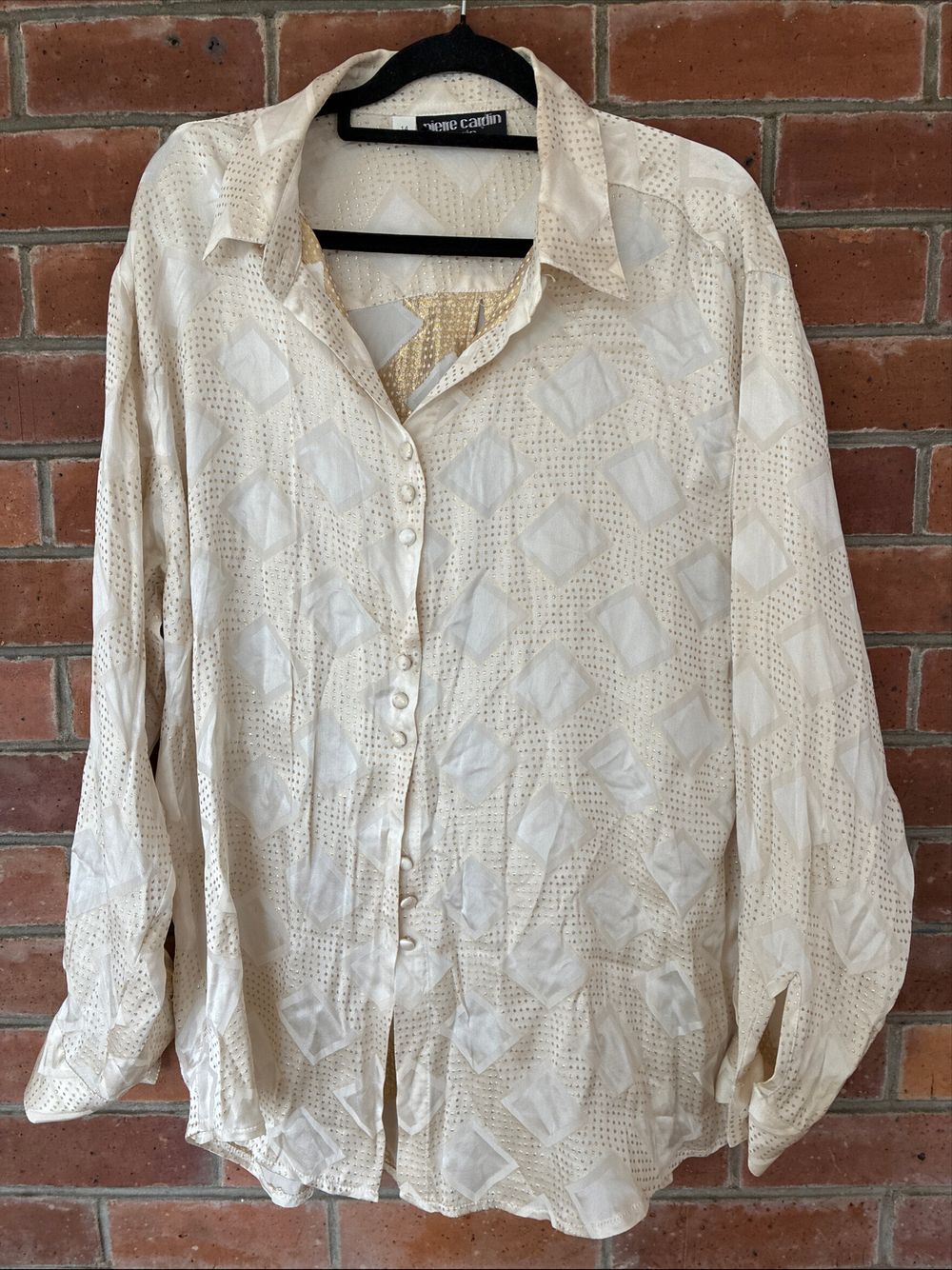 Pierre Cardin Cream & Gold Silk Shirt Sz 14