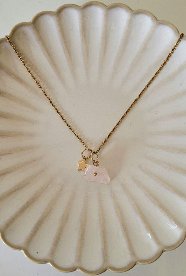 Gold Chain Necklace With Pink Stone And Star Charm