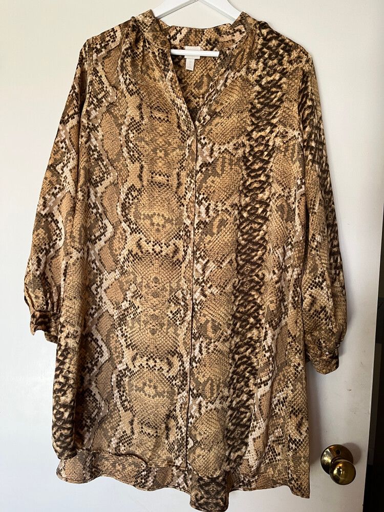 H&M Brown Snake Print Shirt Dress