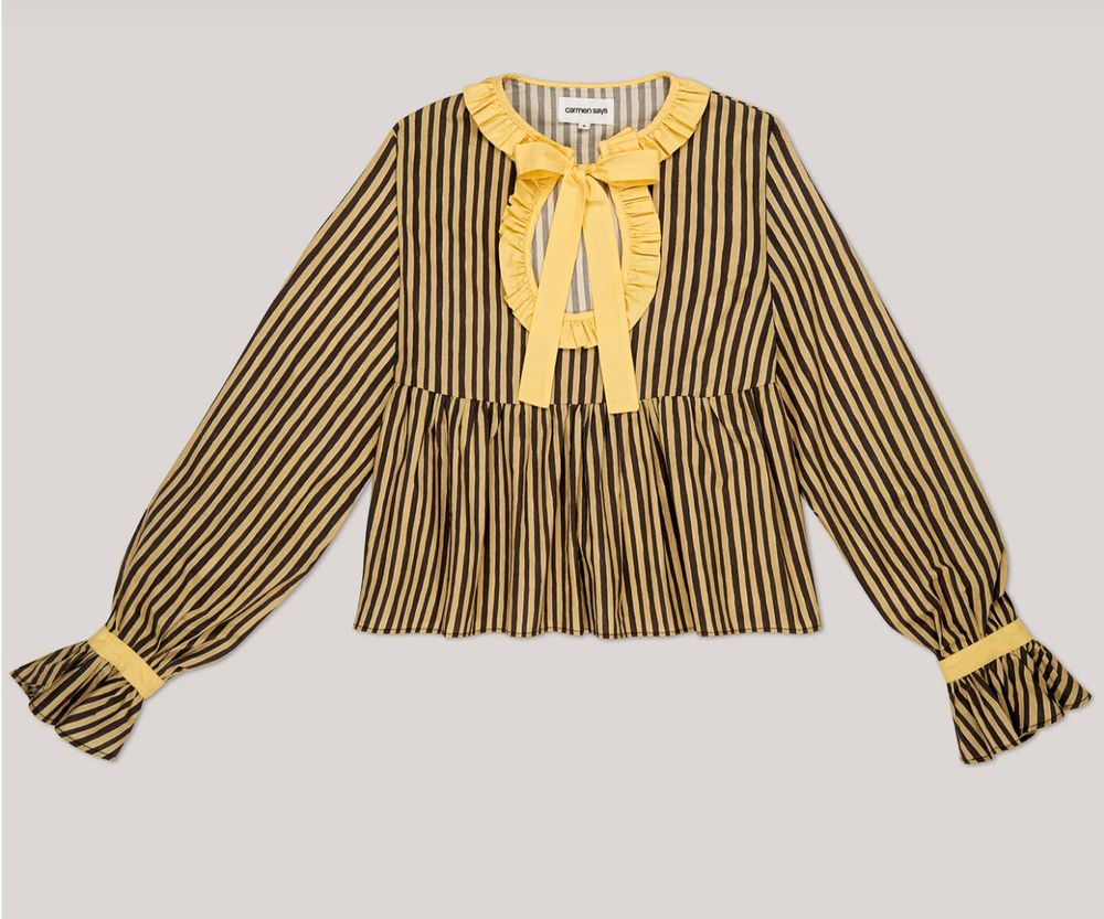 Carmen Says Yellow Brown Stripe Blouse