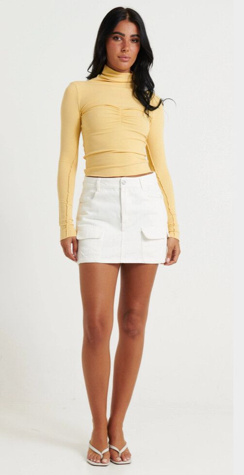 Bronzesnake Yellow Ruched Turtleneck Top