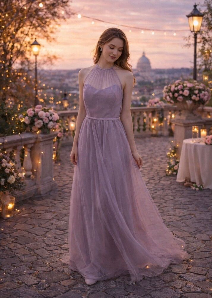 Alfred Angelo Bridesmaid Long Romantic Dress Size 12 Organza Modern Vintage Dusty Mauve Dress