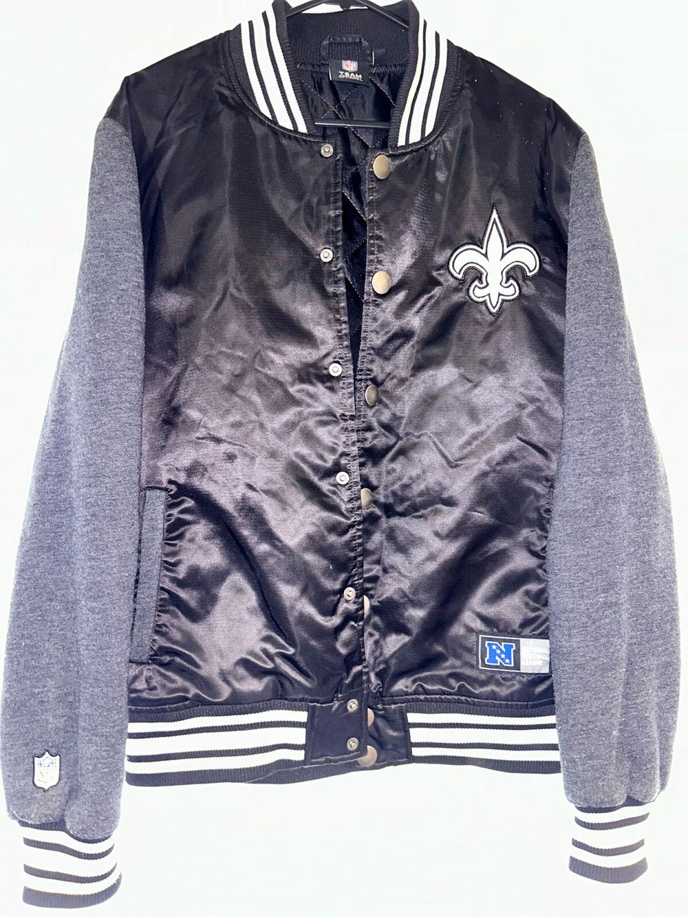 NFL Apperal Vintage New Orleans Saints Varsity Jacket - Black/White/Baige