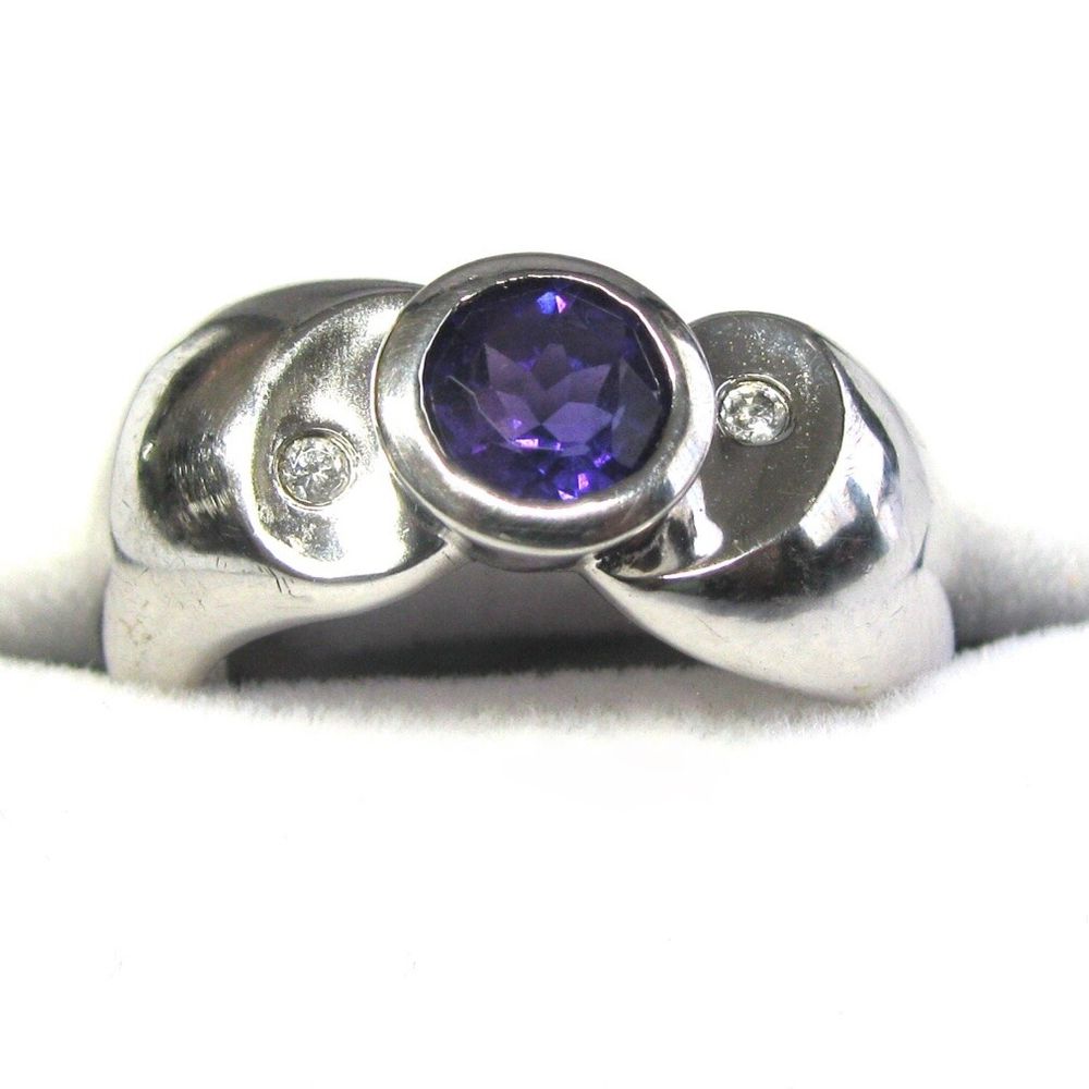 Wide Band Sterling Silver Amethyst Ring