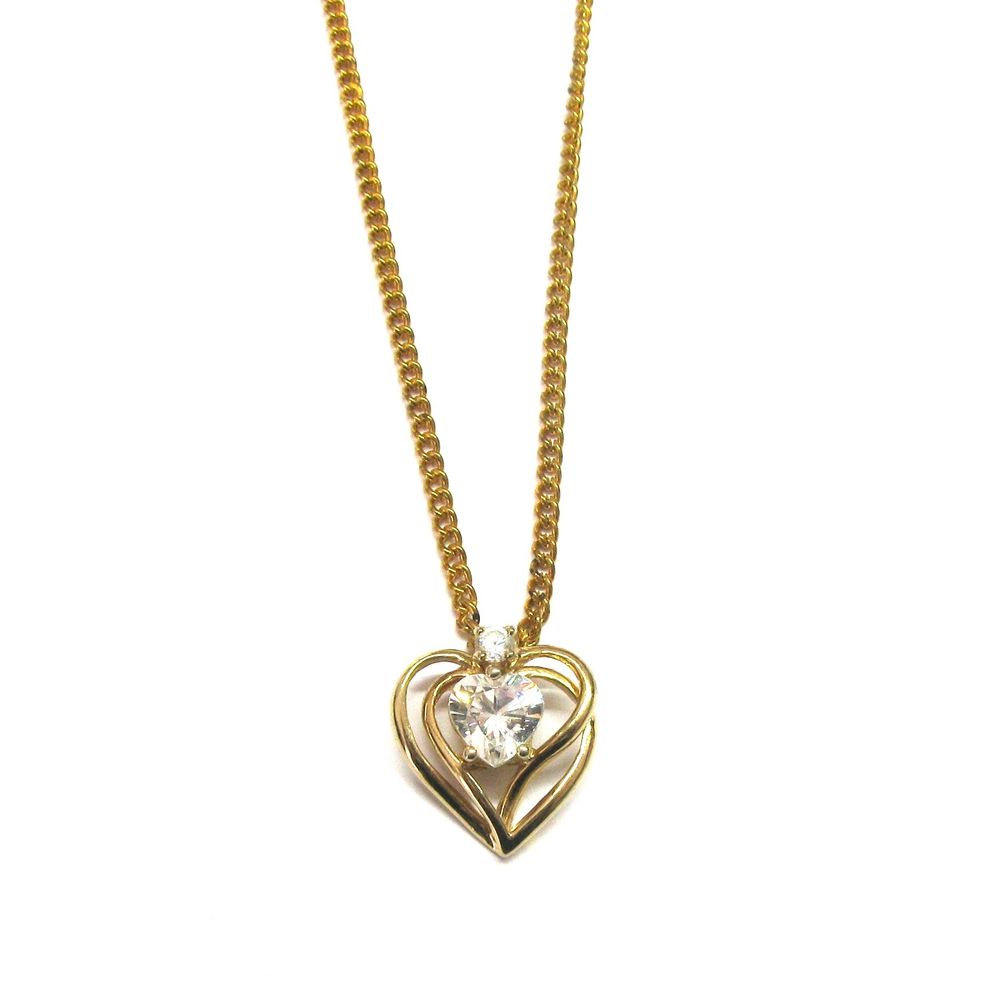 Gold Heart & Zirconia Pendant on chain