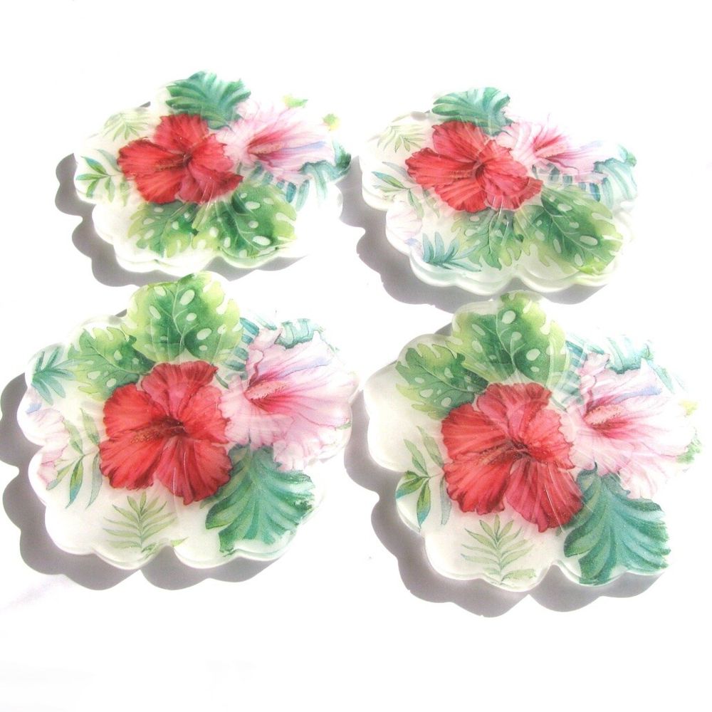 Hibiscus Flower Resin Coasters - set of 4